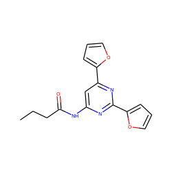 CCCC(=O)Nc1cc(-c2ccco2)nc(-c2ccco2)n1 ZINC000066100177