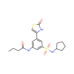 CCCC(=O)Nc1cc(-c2csc(=O)[nH]2)cc(S(=O)(=O)NC2CCCC2)c1 ZINC000299866861