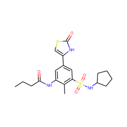 CCCC(=O)Nc1cc(-c2csc(=O)[nH]2)cc(S(=O)(=O)NC2CCCC2)c1C ZINC000299865545