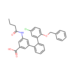 CCCC(=O)Nc1cc(C(=O)O)cc(-c2ccccc2-c2cc(Cl)ccc2OCc2ccccc2)c1 ZINC000040862598