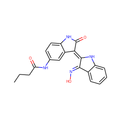 CCCC(=O)Nc1ccc2c(c1)/C(=C1/Nc3ccccc3/C1=N\O)C(=O)N2 ZINC000653854050