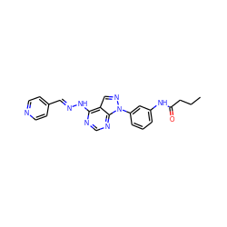 CCCC(=O)Nc1cccc(-n2ncc3c(N/N=C/c4ccncc4)ncnc32)c1 ZINC000014946169