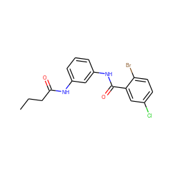 CCCC(=O)Nc1cccc(NC(=O)c2cc(Cl)ccc2Br)c1 ZINC000084759415