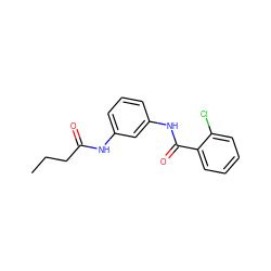 CCCC(=O)Nc1cccc(NC(=O)c2ccccc2Cl)c1 ZINC000009229918