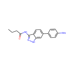 CCCC(=O)Nc1n[nH]c2cc(-c3ccc(N)cc3)ccc12 ZINC000049055244