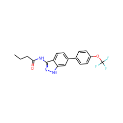 CCCC(=O)Nc1n[nH]c2cc(-c3ccc(OC(F)(F)F)cc3)ccc12 ZINC000049035335