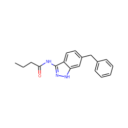 CCCC(=O)Nc1n[nH]c2cc(Cc3ccccc3)ccc12 ZINC000038439704