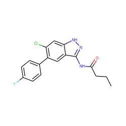 CCCC(=O)Nc1n[nH]c2cc(Cl)c(-c3ccc(F)cc3)cc12 ZINC000049793270