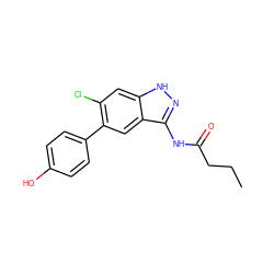 CCCC(=O)Nc1n[nH]c2cc(Cl)c(-c3ccc(O)cc3)cc12 ZINC000049072942