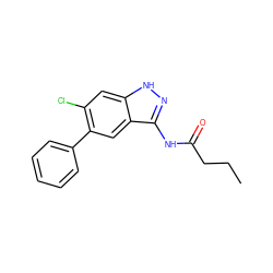 CCCC(=O)Nc1n[nH]c2cc(Cl)c(-c3ccccc3)cc12 ZINC000044460266