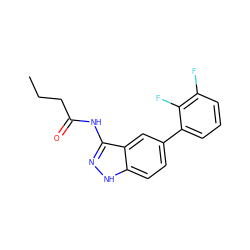 CCCC(=O)Nc1n[nH]c2ccc(-c3cccc(F)c3F)cc12 ZINC000063298469