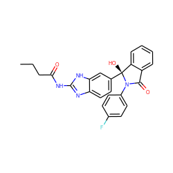 CCCC(=O)Nc1nc2ccc([C@]3(O)c4ccccc4C(=O)N3c3ccc(F)cc3)cc2[nH]1 ZINC000116263936