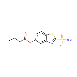 CCCC(=O)Oc1ccc2sc(S(N)(=O)=O)nc2c1 ZINC000026503356