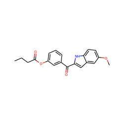 CCCC(=O)Oc1cccc(C(=O)c2cc3cc(OC)ccc3[nH]2)c1 ZINC000013470983