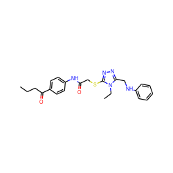 CCCC(=O)c1ccc(NC(=O)CSc2nnc(CNc3ccccc3)n2CC)cc1 ZINC000084691005