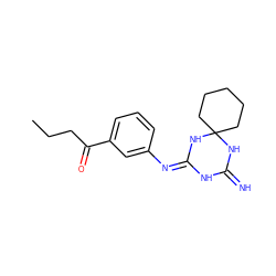 CCCC(=O)c1cccc(N=C2NC(=N)NC3(CCCCC3)N2)c1 ZINC000653708022