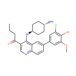 CCCC(=O)c1cnc2ccc(-c3cc(Cl)c(O)c(OC)c3)cc2c1N[C@H]1CC[C@H](N)CC1 ZINC000473194504