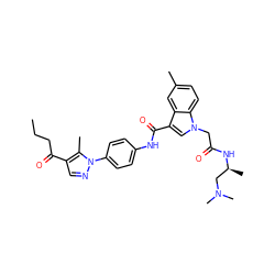 CCCC(=O)c1cnn(-c2ccc(NC(=O)c3cn(CC(=O)N[C@@H](C)CN(C)C)c4ccc(C)cc34)cc2)c1C ZINC000299834164