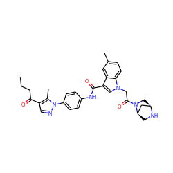 CCCC(=O)c1cnn(-c2ccc(NC(=O)c3cn(CC(=O)N4C[C@@H]5C[C@H]4CN5)c4ccc(C)cc34)cc2)c1C ZINC000299835586