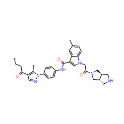 CCCC(=O)c1cnn(-c2ccc(NC(=O)c3cn(CC(=O)N4C[C@H]5CNC[C@@H]5C4)c4ccc(C)cc34)cc2)c1C ZINC000299834695