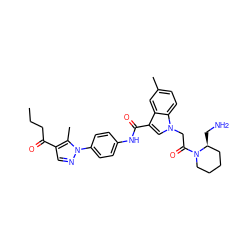 CCCC(=O)c1cnn(-c2ccc(NC(=O)c3cn(CC(=O)N4CCCC[C@@H]4CN)c4ccc(C)cc34)cc2)c1C ZINC000299831871