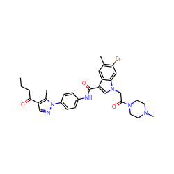 CCCC(=O)c1cnn(-c2ccc(NC(=O)c3cn(CC(=O)N4CCN(C)CC4)c4cc(Br)c(C)cc34)cc2)c1C ZINC000299826606