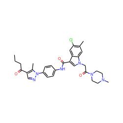 CCCC(=O)c1cnn(-c2ccc(NC(=O)c3cn(CC(=O)N4CCN(C)CC4)c4cc(C)c(Cl)cc34)cc2)c1C ZINC000299825320