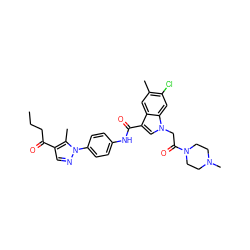 CCCC(=O)c1cnn(-c2ccc(NC(=O)c3cn(CC(=O)N4CCN(C)CC4)c4cc(Cl)c(C)cc34)cc2)c1C ZINC000299834705