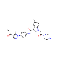 CCCC(=O)c1cnn(-c2ccc(NC(=O)c3cn(CC(=O)N4CCN(C)CC4)c4ccc(C)cc34)cc2)c1C ZINC000203554792