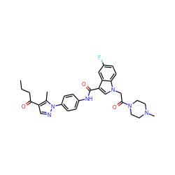 CCCC(=O)c1cnn(-c2ccc(NC(=O)c3cn(CC(=O)N4CCN(C)CC4)c4ccc(F)cc34)cc2)c1C ZINC000299836027