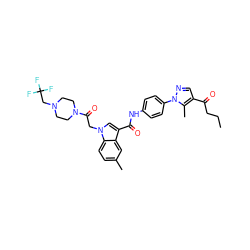 CCCC(=O)c1cnn(-c2ccc(NC(=O)c3cn(CC(=O)N4CCN(CC(F)(F)F)CC4)c4ccc(C)cc34)cc2)c1C ZINC000299829593