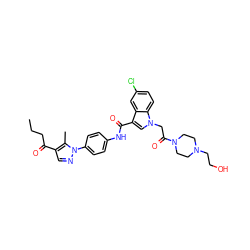 CCCC(=O)c1cnn(-c2ccc(NC(=O)c3cn(CC(=O)N4CCN(CCO)CC4)c4ccc(Cl)cc34)cc2)c1C ZINC000299834117