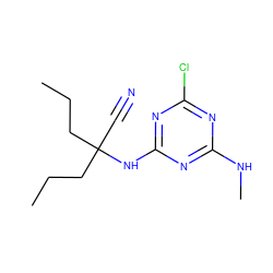 CCCC(C#N)(CCC)Nc1nc(Cl)nc(NC)n1 ZINC000096924117