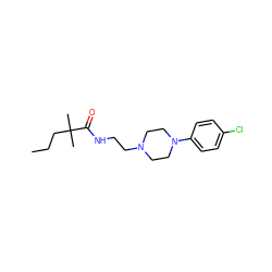 CCCC(C)(C)C(=O)NCCN1CCN(c2ccc(Cl)cc2)CC1 ZINC000028236132