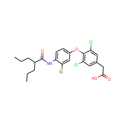 CCCC(CCC)C(=O)Nc1ccc(Oc2c(Cl)cc(CC(=O)O)cc2Cl)cc1Br ZINC000014969209