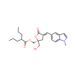 CCCC(CCC)C(=O)OC[C@@]1(CO)C/C(=C\c2ccc3c(ccn3C)c2)C(=O)O1 ZINC000169353135