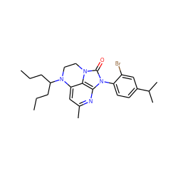 CCCC(CCC)N1CCn2c(=O)n(-c3ccc(C(C)C)cc3Br)c3nc(C)cc1c32 ZINC000013652916