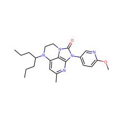 CCCC(CCC)N1CCn2c(=O)n(-c3ccc(OC)nc3)c3nc(C)cc1c32 ZINC000013652926