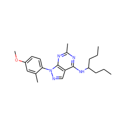 CCCC(CCC)Nc1nc(C)nc2c1cnn2-c1ccc(OC)cc1C ZINC000045261375