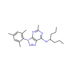 CCCC(CCC)Nc1nc(C)nc2c1nnn2-c1c(C)cc(C)cc1C ZINC000013795013