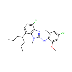 CCCC(CCC)c1ccc(Cl)c2nc(Nc3c(C)cc(Cl)cc3OC)n(C)c12 ZINC000088366585