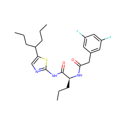 CCCC(CCC)c1cnc(NC(=O)[C@H](CCC)NC(=O)Cc2cc(F)cc(F)c2)s1 ZINC000028827418