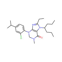 CCCC(CCC)n1c(CC)nc2c1C(=O)N(C)CN2c1ccc(C(C)C)cc1Cl ZINC000013582845