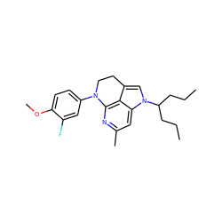 CCCC(CCC)n1cc2c3c(nc(C)cc31)N(c1ccc(OC)c(F)c1)CC2 ZINC000028958545