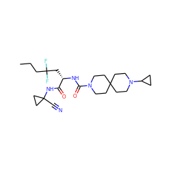 CCCC(F)(F)C[C@H](NC(=O)N1CCC2(CC1)CCN(C1CC1)CC2)C(=O)NC1(C#N)CC1 ZINC000113631224