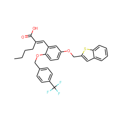 CCCC/C(=C\c1cc(OCc2cc3ccccc3s2)ccc1OCc1ccc(C(F)(F)F)cc1)C(=O)O ZINC000299858311