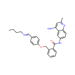 CCCC/N=C/c1ccc(OCc2ccccc2C(=O)Nc2ccc3nc(C)cc(N)c3c2)cc1 ZINC000071315911