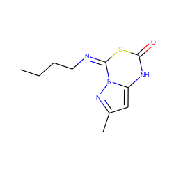 CCCC/N=c1/sc(=O)[nH]c2cc(C)nn12 ZINC000103211910