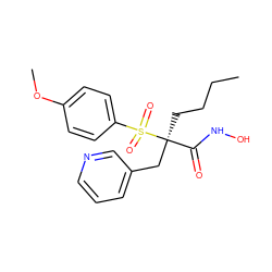CCCC[C@@](Cc1cccnc1)(C(=O)NO)S(=O)(=O)c1ccc(OC)cc1 ZINC000013520843