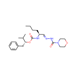 CCCC[C@@H](/C=N/NC(=O)N1CCOCC1)NC(=O)O[C@H](Cc1ccccc1)C(C)C ZINC000028570445